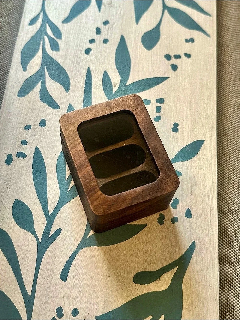 Wooden Three Slot Ring Box